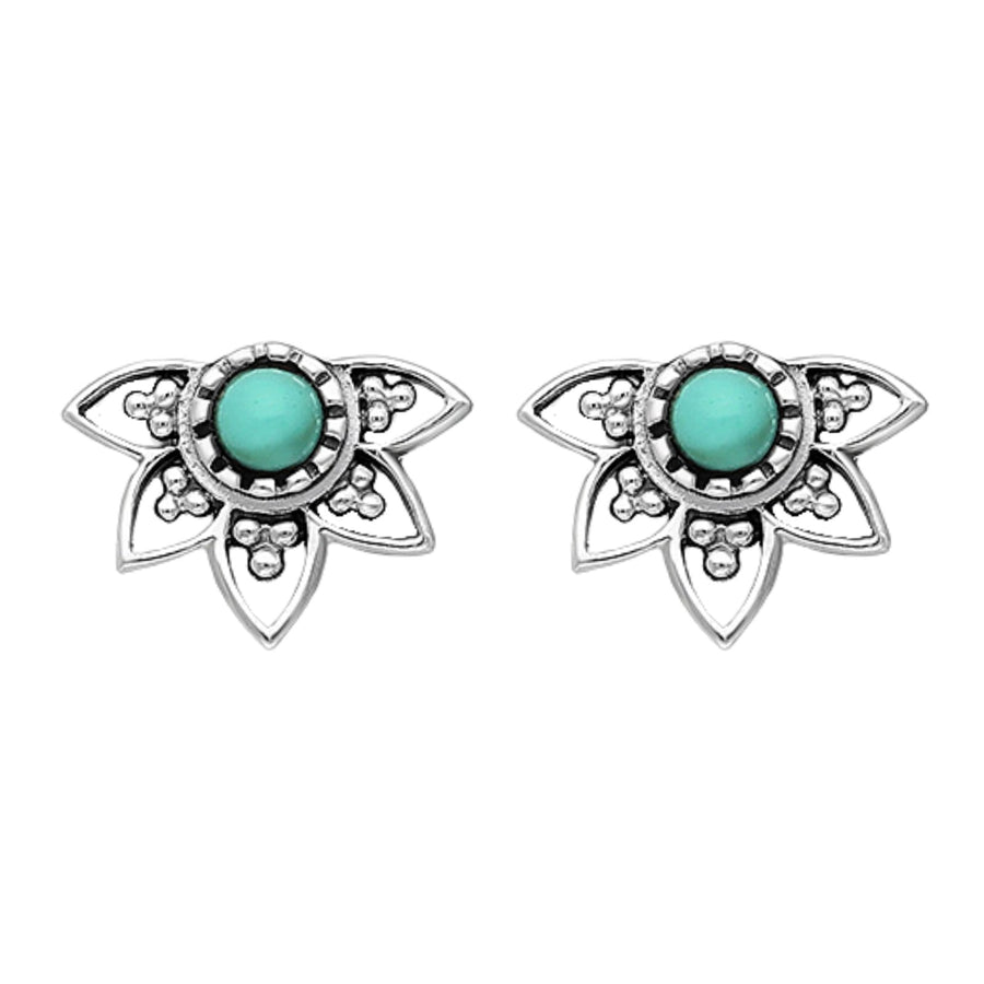 Turquoise Filigree Floral Stud Earrings - Melanie Golden Jewelry