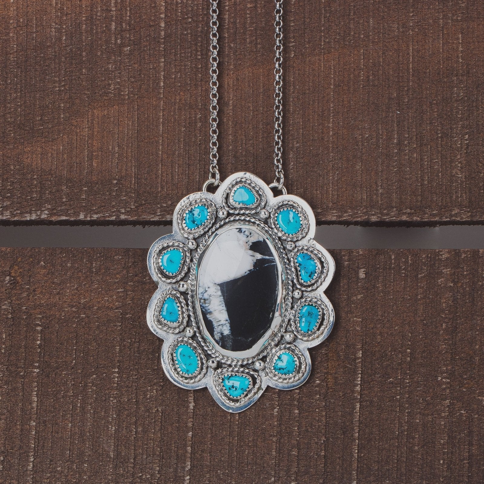 White Buffalo & Sleeping Beauty Turquoise Cluster Necklace - Melanie Golden Jewelry - gemstone neckklace, gemstone necklace, necklace, necklaces