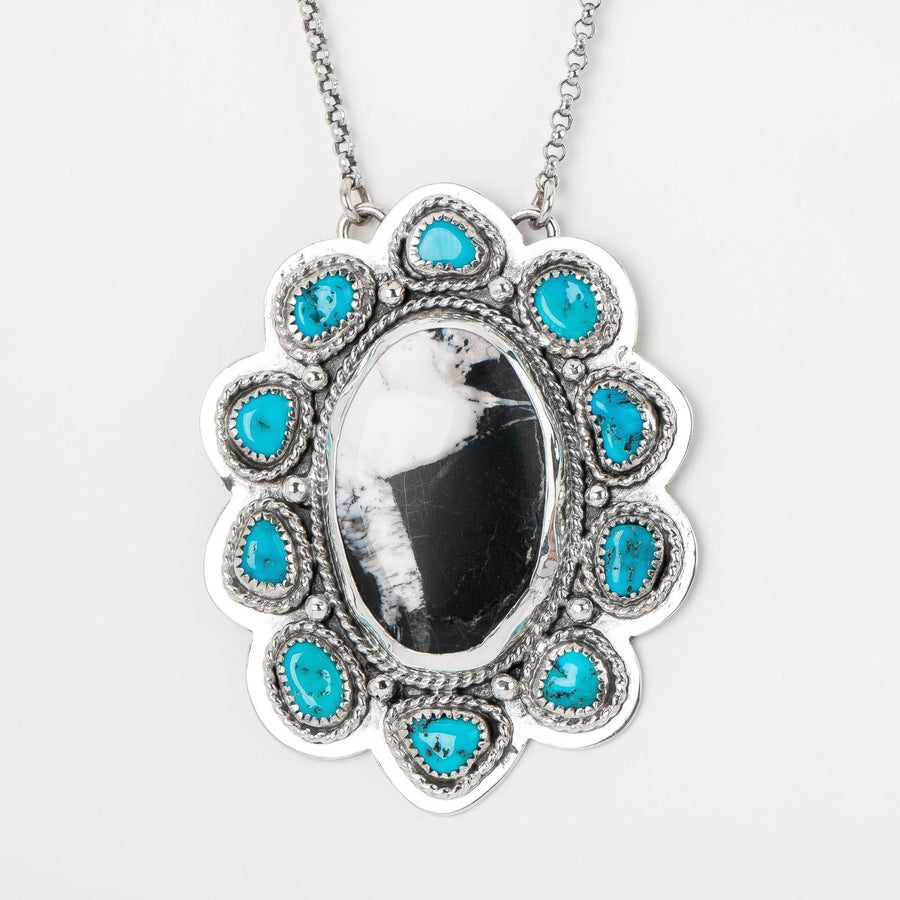 White Buffalo & Sleeping Beauty Turquoise Cluster Necklace - Melanie Golden Jewelry - gemstone neckklace, gemstone necklace, necklace, necklaces
