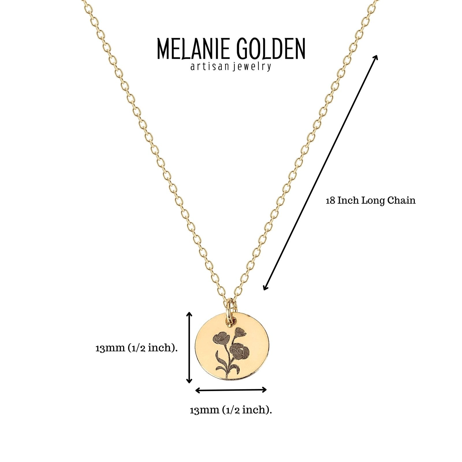 Wildflowers Disc Necklace - Melanie Golden Jewelry - disc necklaces, Engraved Jewelry, flora, minimal minimal necklace, minimal necklace, necklace, necklaces, VALENTINES