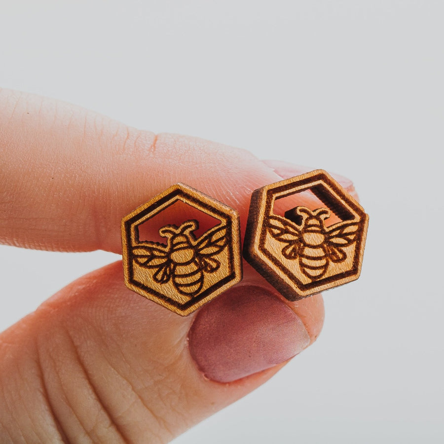 Wood Bumblebee Earrings - Melanie Golden Jewelry