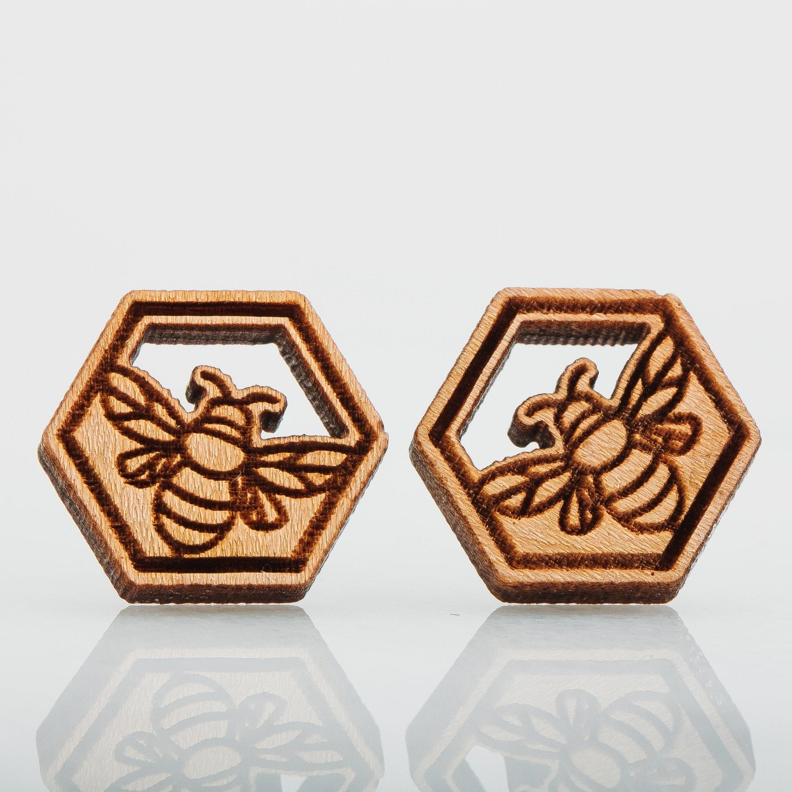 Wood Bumblebee Earrings - Melanie Golden Jewelry - earrings, stud, stud earrings
