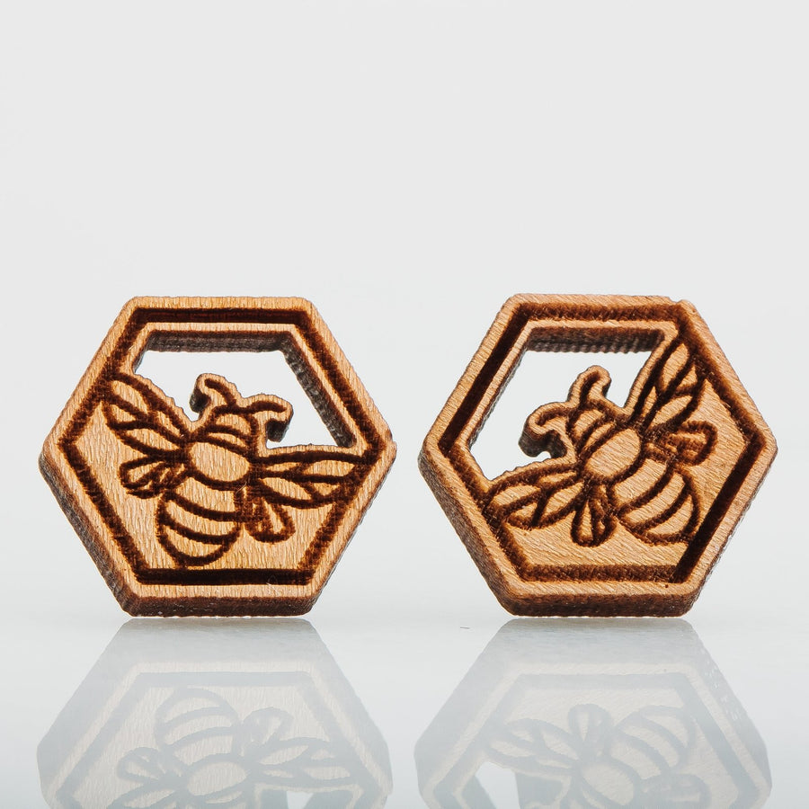 Wood Bumblebee Earrings - Melanie Golden Jewelry