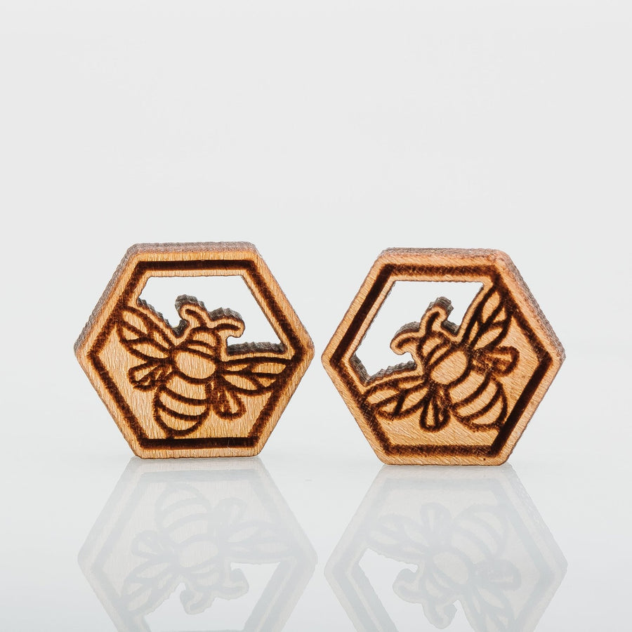 Wood Bumblebee Earrings - Melanie Golden Jewelry