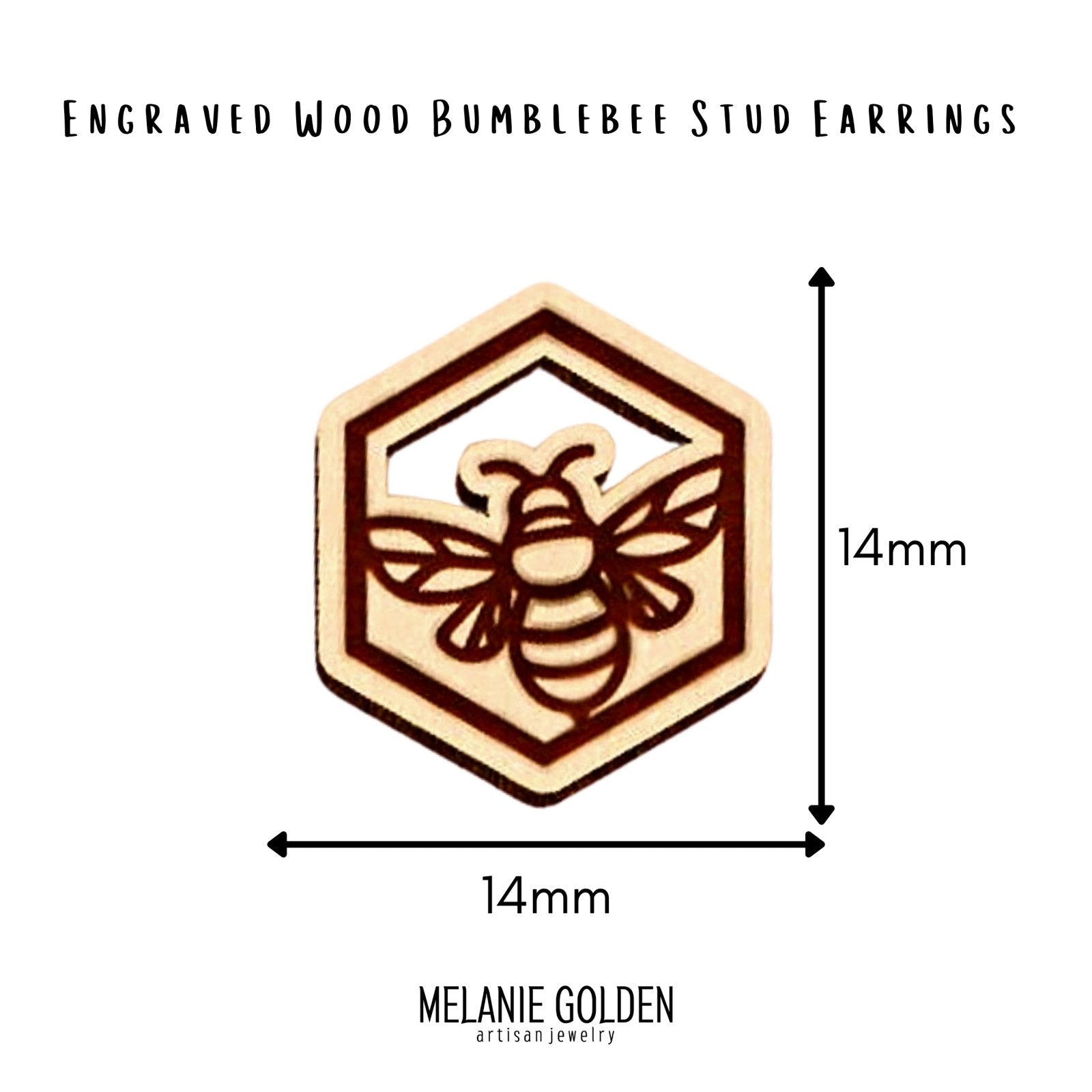 Wood Bumblebee Earrings - Melanie Golden Jewelry - earrings, stud, stud earrings