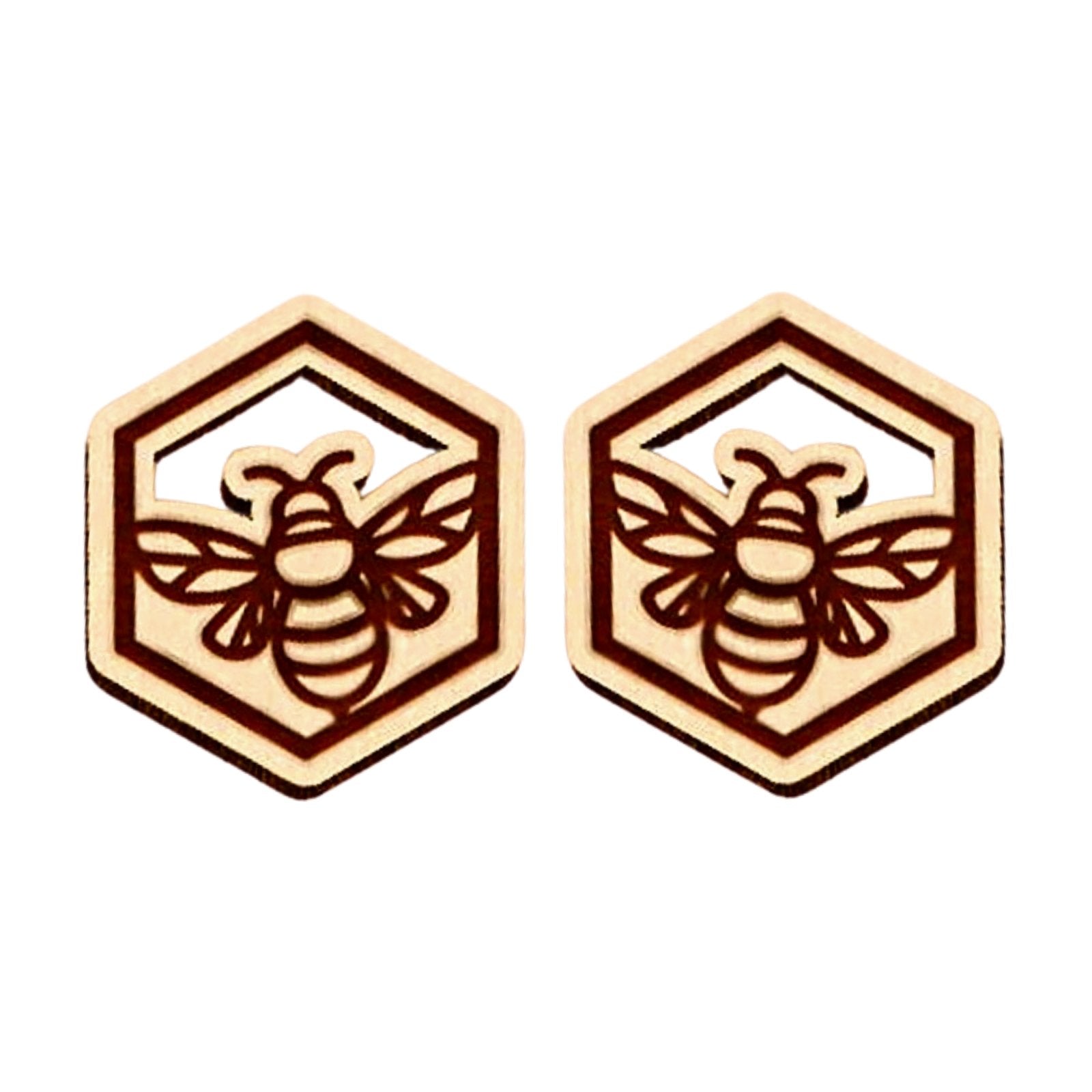 Wood Bumblebee Earrings - Melanie Golden Jewelry - earrings, stud, stud earrings