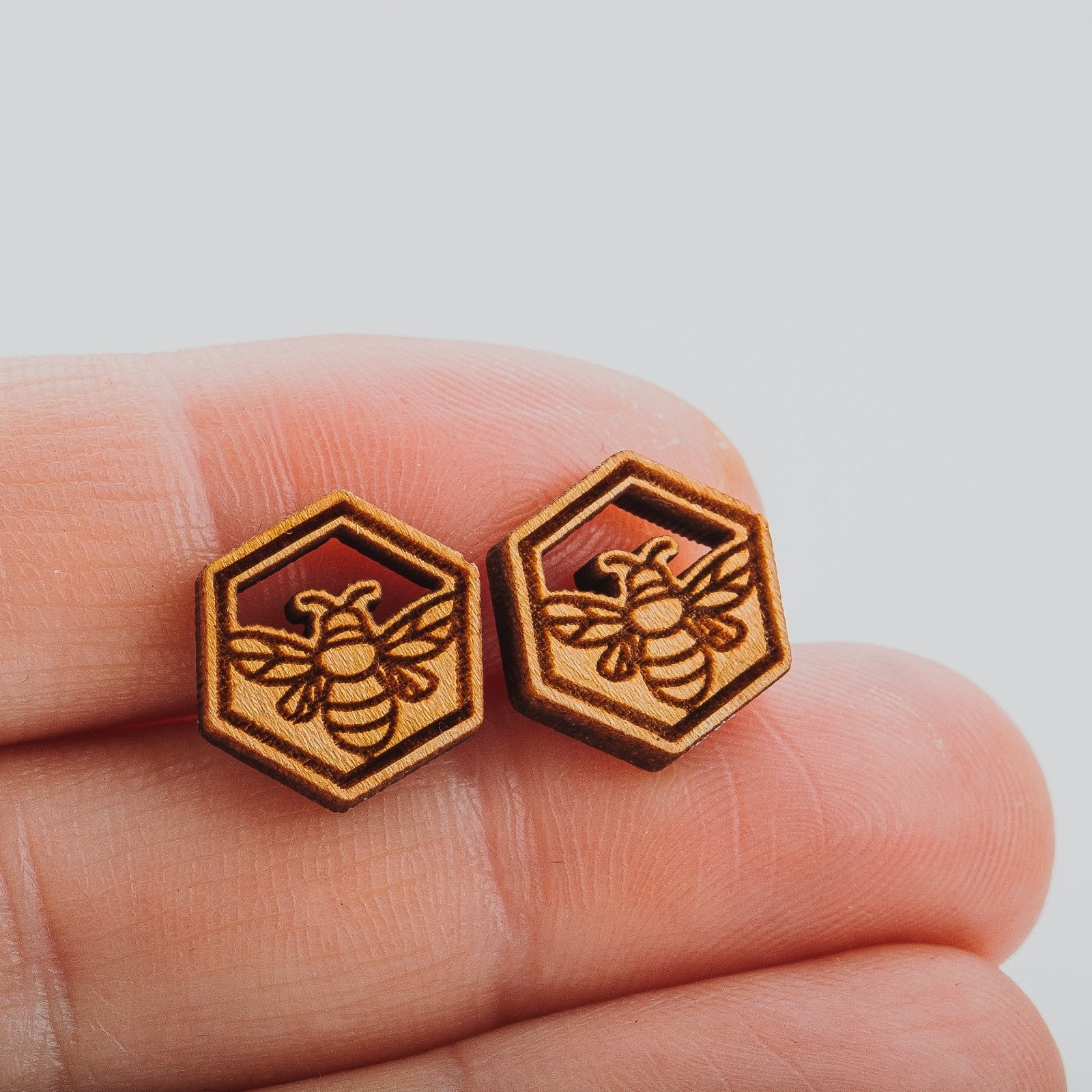 Wood Bumblebee Earrings - Melanie Golden Jewelry - earrings, stud, stud earrings