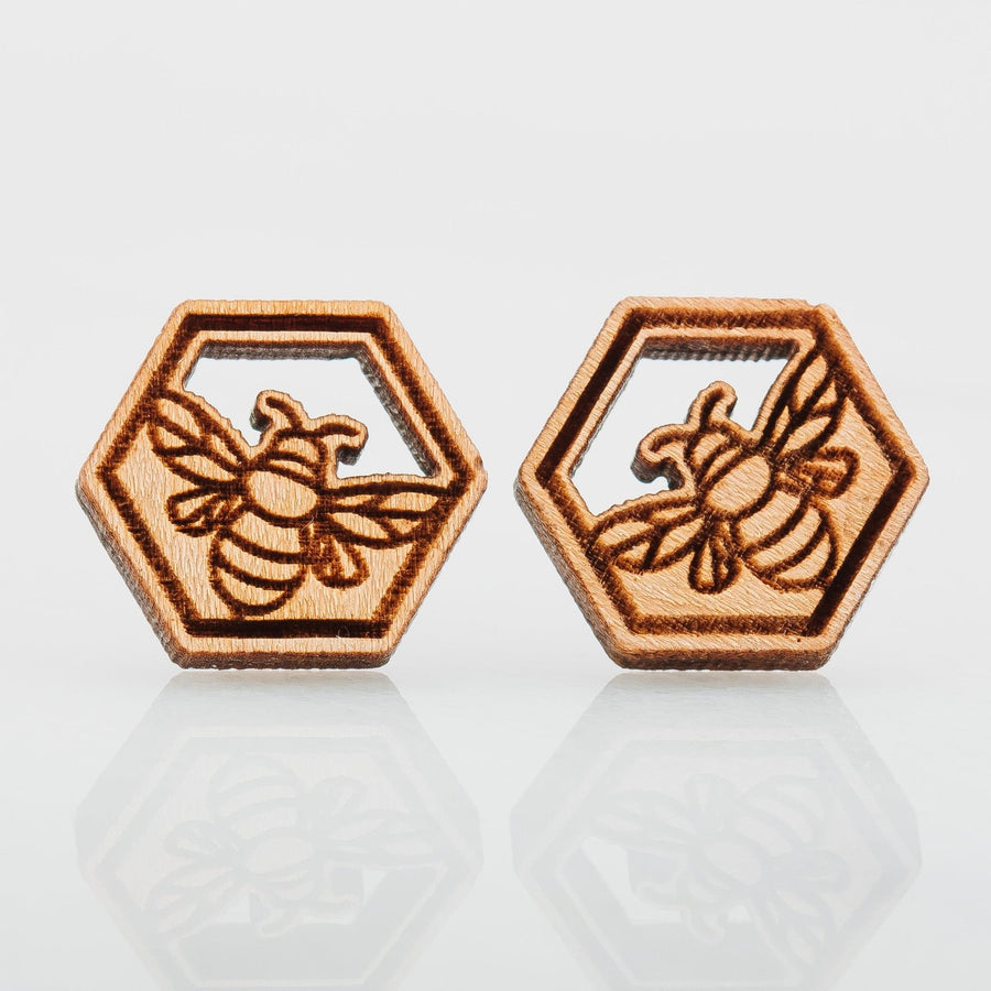 Wood Bumblebee Earrings - Melanie Golden Jewelry