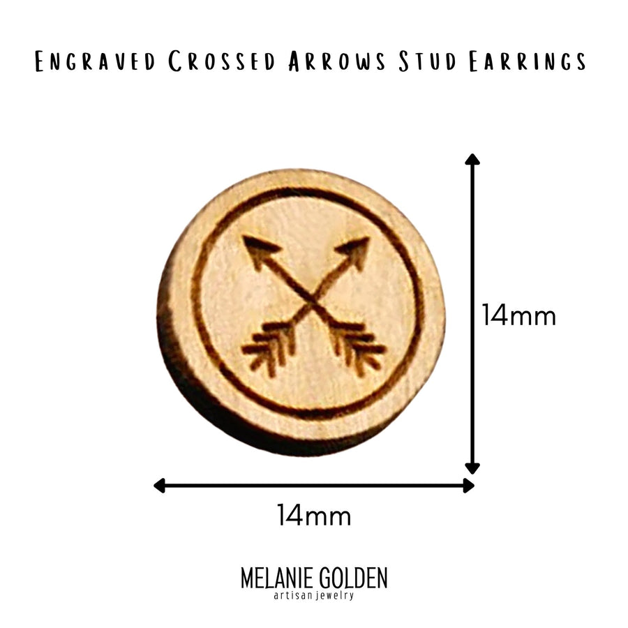 Wood Crossed Arrows Earrings - Melanie Golden Jewelry - earrings, stud, stud earrings