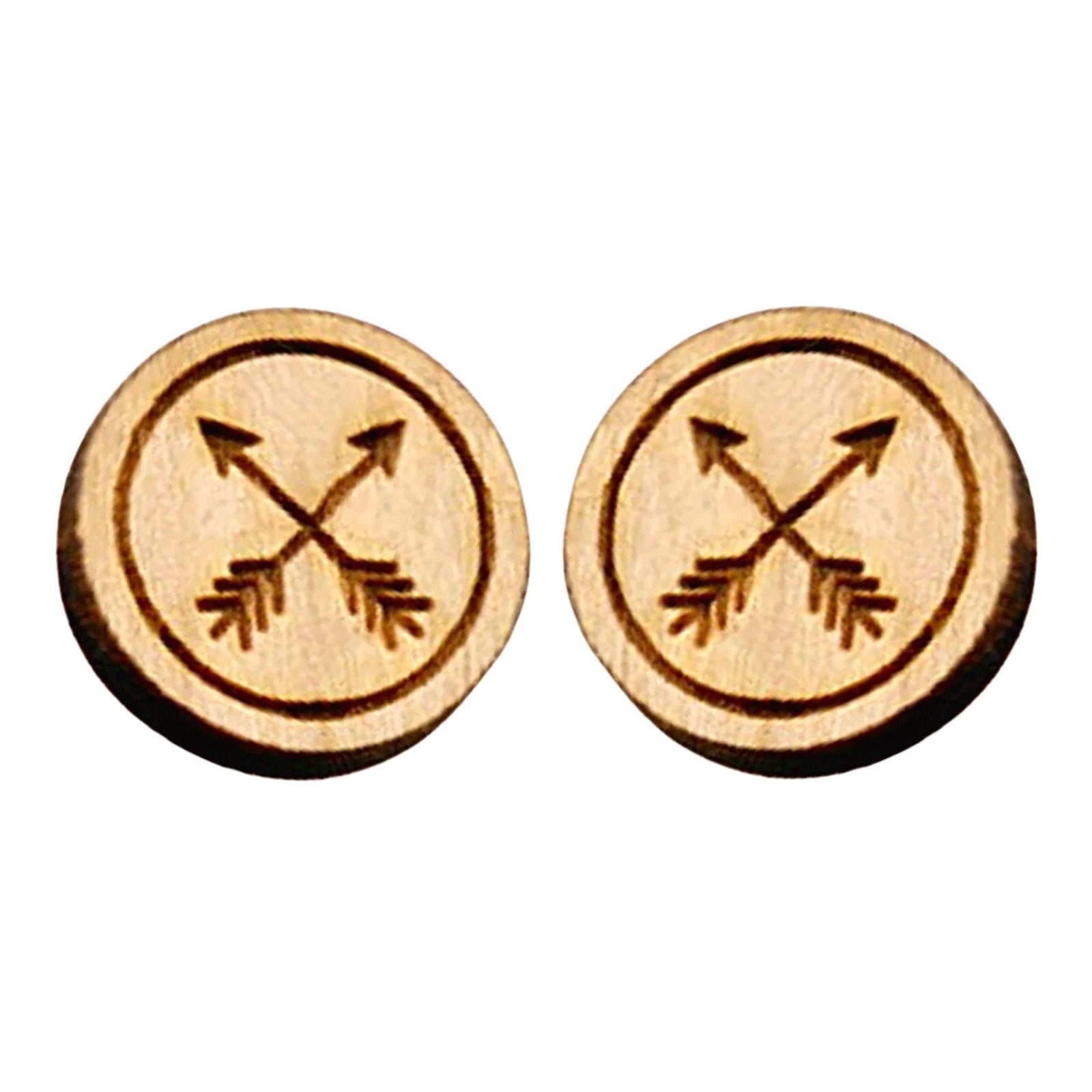 Wood Crossed Arrows Earrings - Melanie Golden Jewelry - earrings, stud, stud earrings