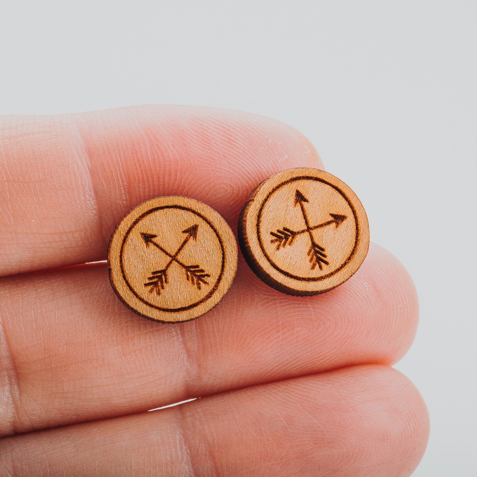 Wood Crossed Arrows Earrings - Melanie Golden Jewelry - earrings, stud, stud earrings