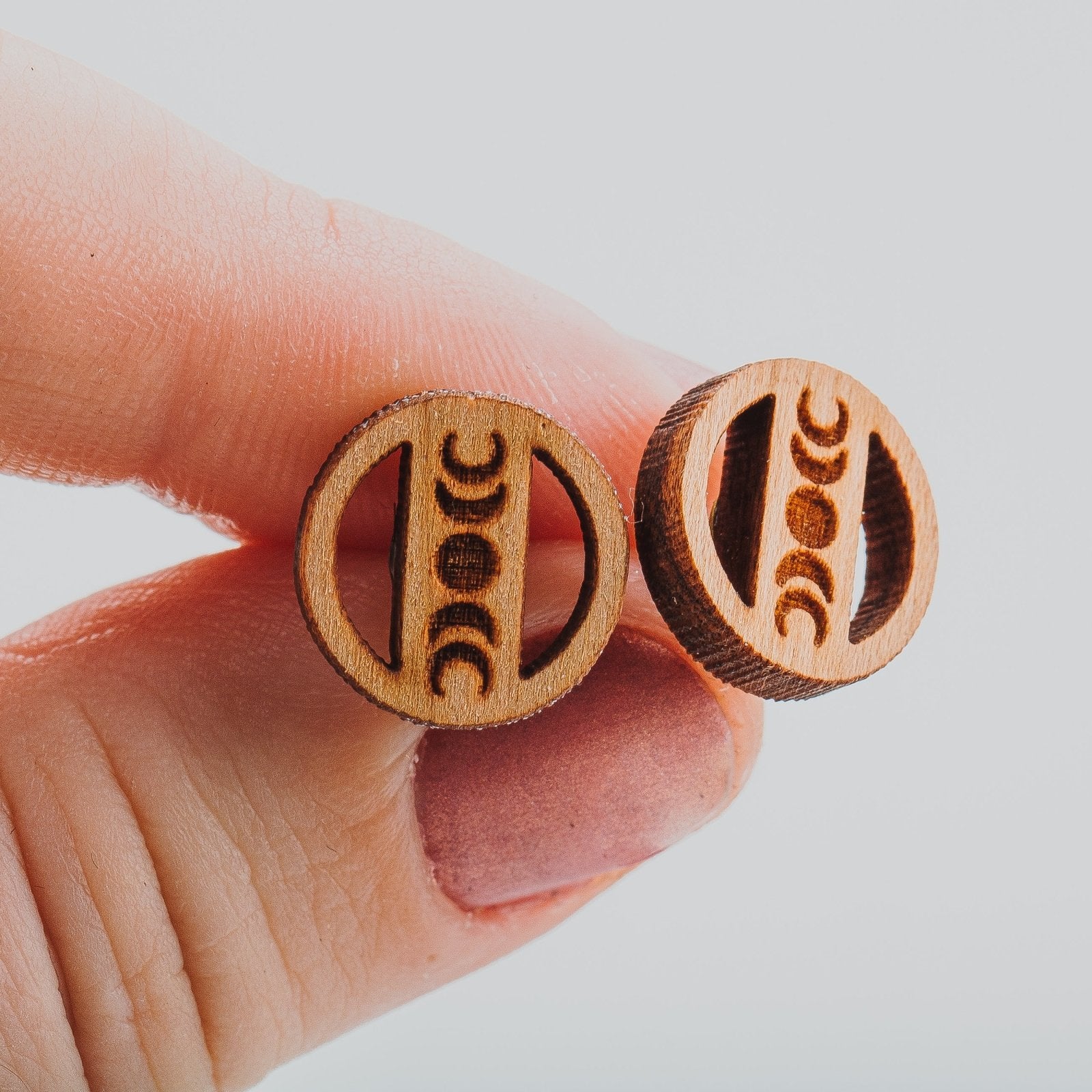 Wood Moon Phase Earrings - Melanie Golden Jewelry - earrings, stud, stud earrings