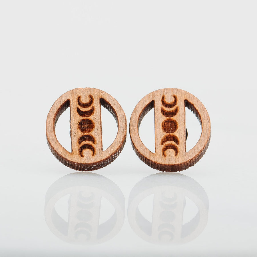 Wood Moon Phase Earrings - Melanie Golden Jewelry
