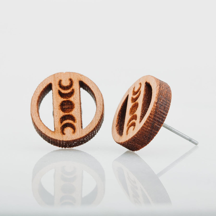 Wood Moon Phase Earrings - Melanie Golden Jewelry