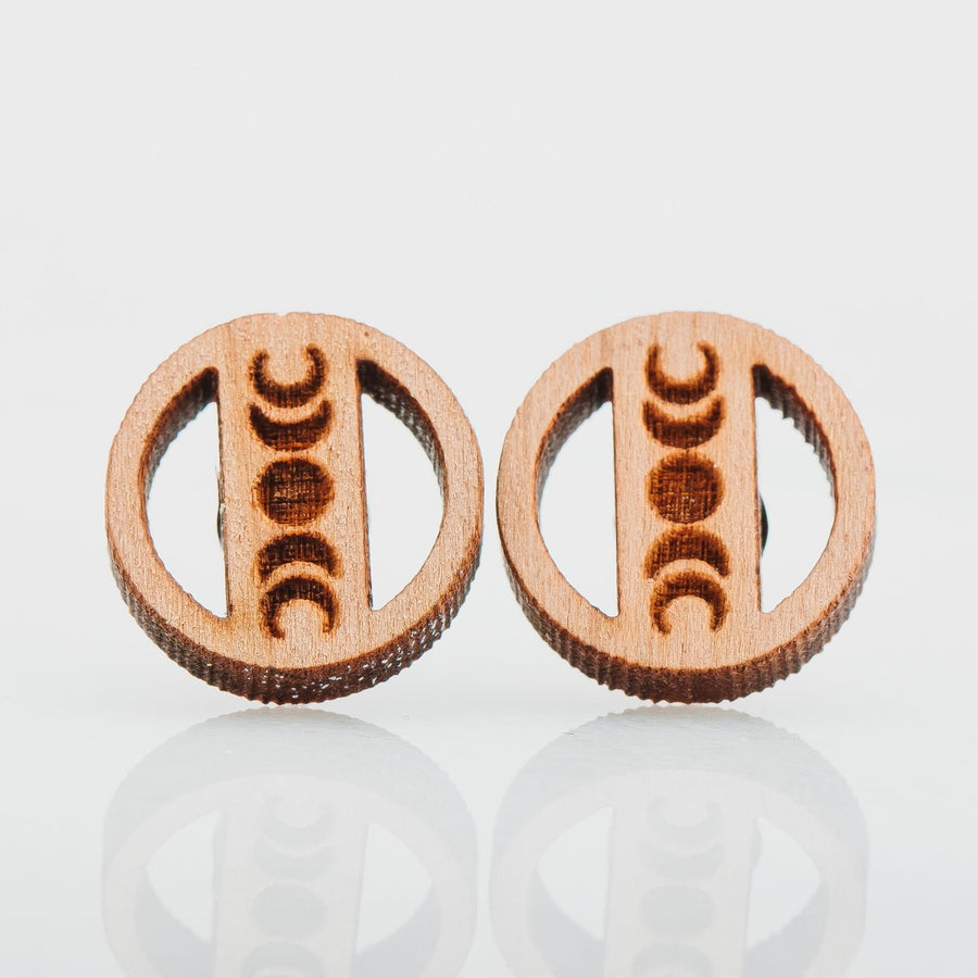 Wood Moon Phase Earrings - Melanie Golden Jewelry
