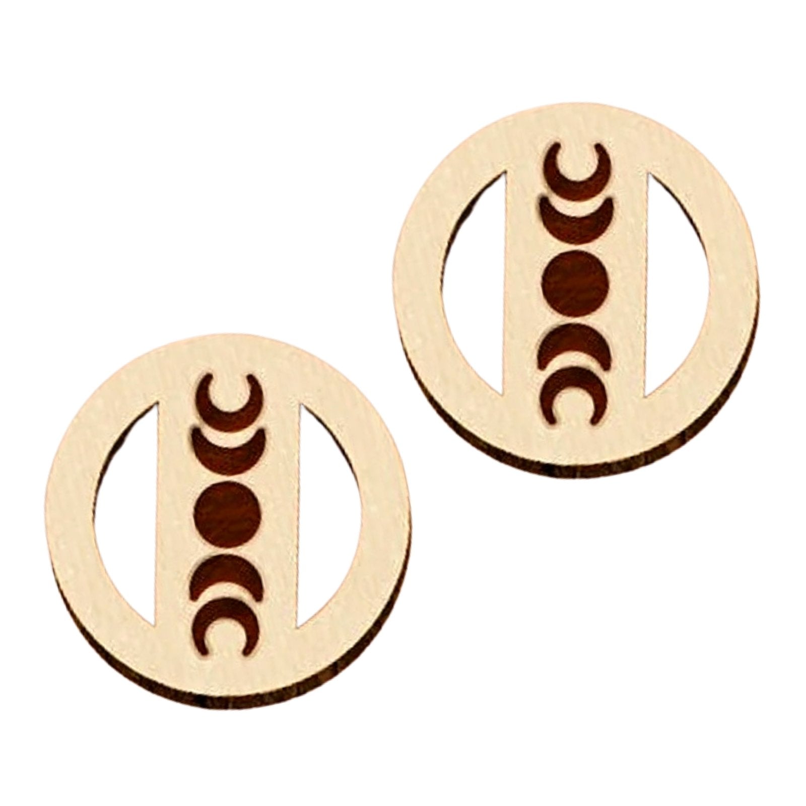 Wood Moon Phase Earrings - Melanie Golden Jewelry - earrings, stud, stud earrings