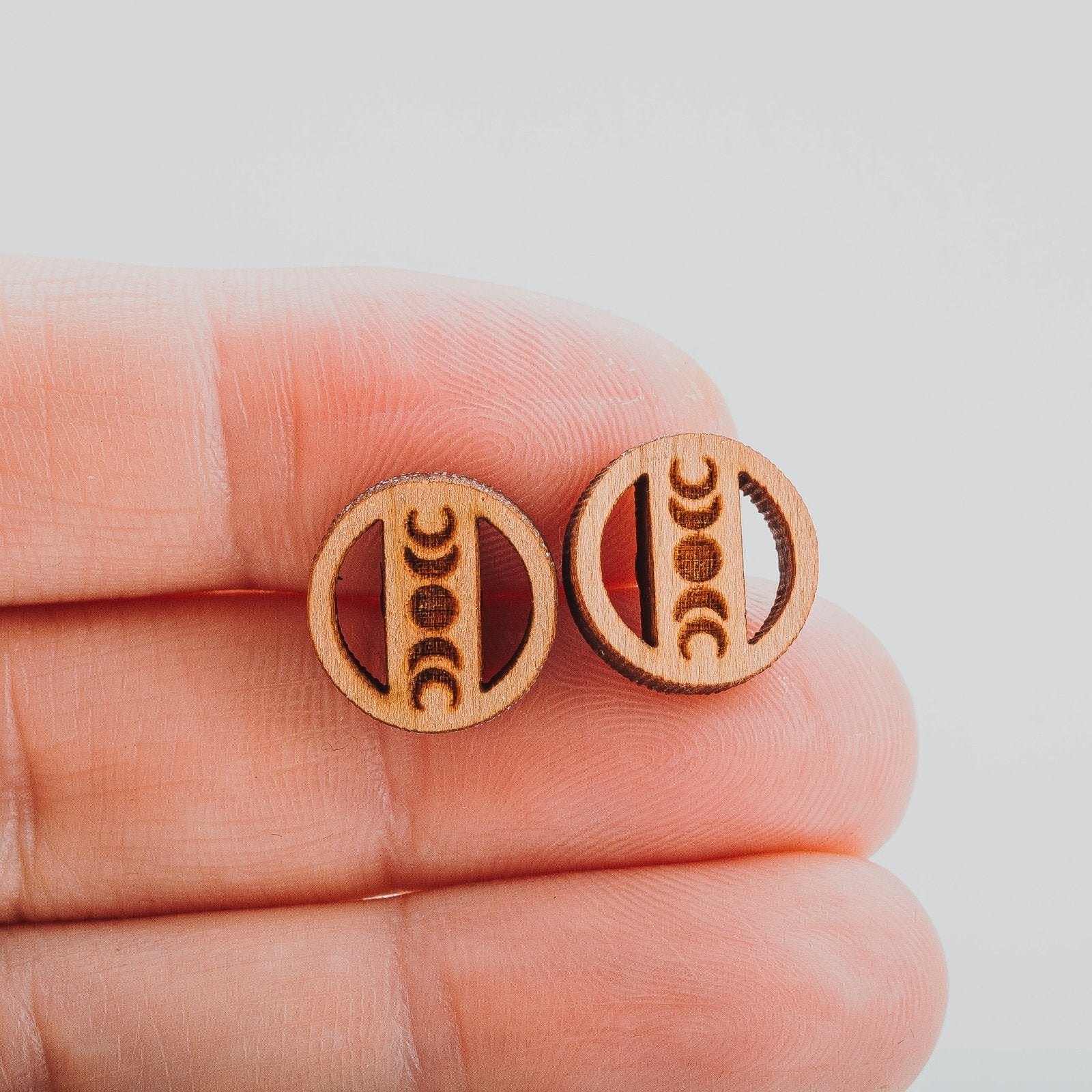 Wood Moon Phase Earrings - Melanie Golden Jewelry - earrings, stud, stud earrings