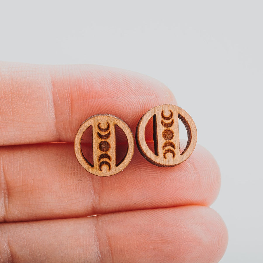 Wood Moon Phase Earrings - Melanie Golden Jewelry