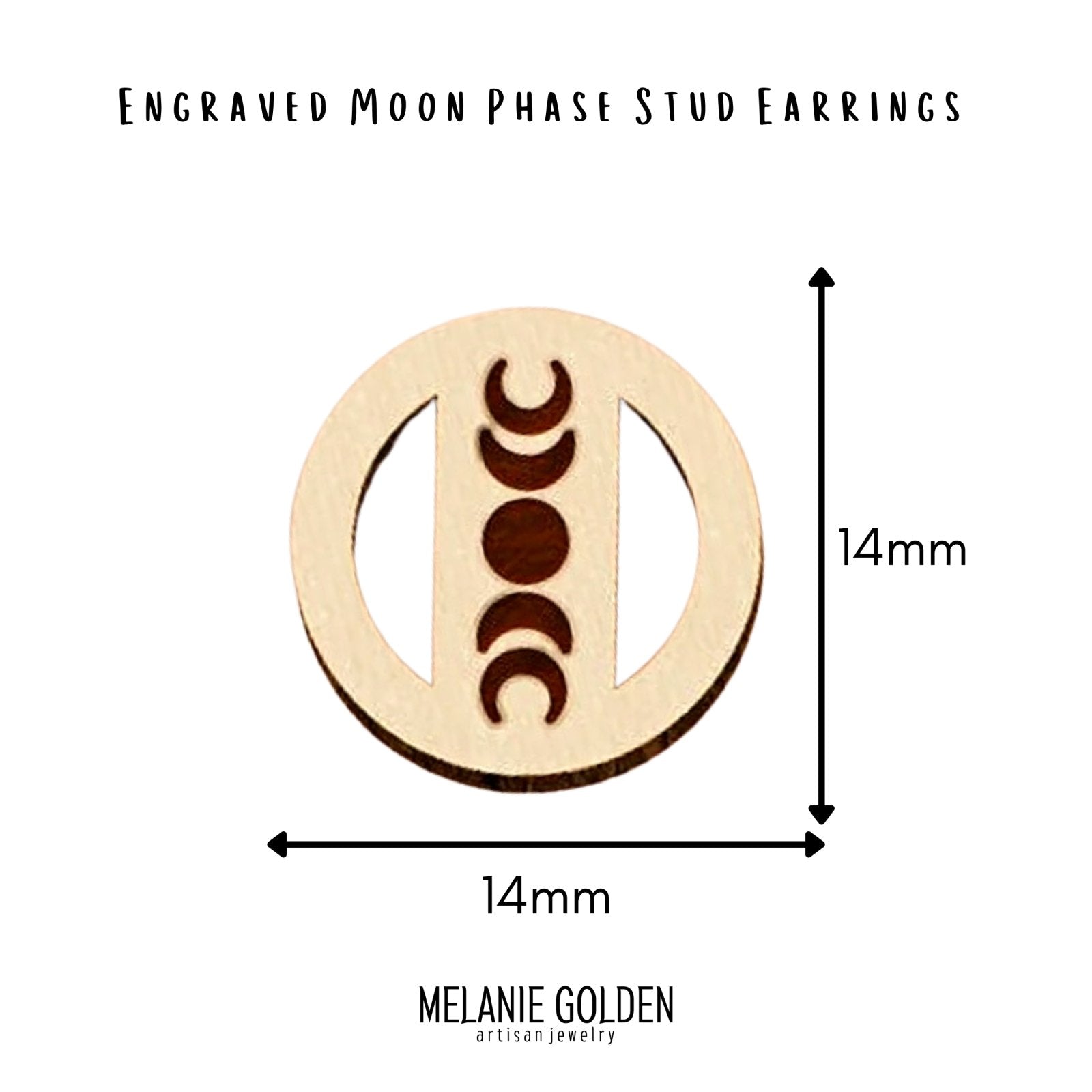 Wood Moon Phase Earrings - Melanie Golden Jewelry - earrings, stud, stud earrings